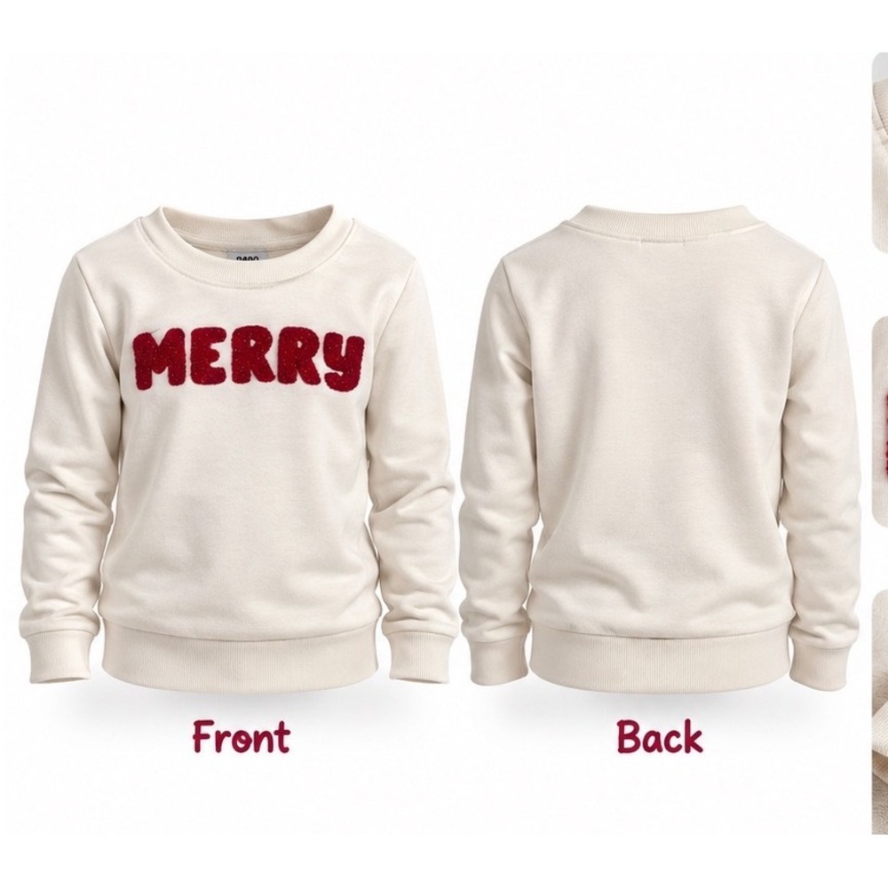 Cat & Jack Sweatshirt Merry Glitter Chenille Cream Girls XS 4/5